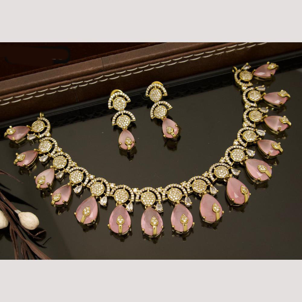 India Art Antique Gold Plated AD And Pota Stone Necklace Set