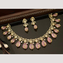 India Art Antique Gold Plated AD And Pota Stone Necklace Set