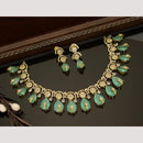 India Art Antique Gold Plated AD And Pota Stone Necklace Set