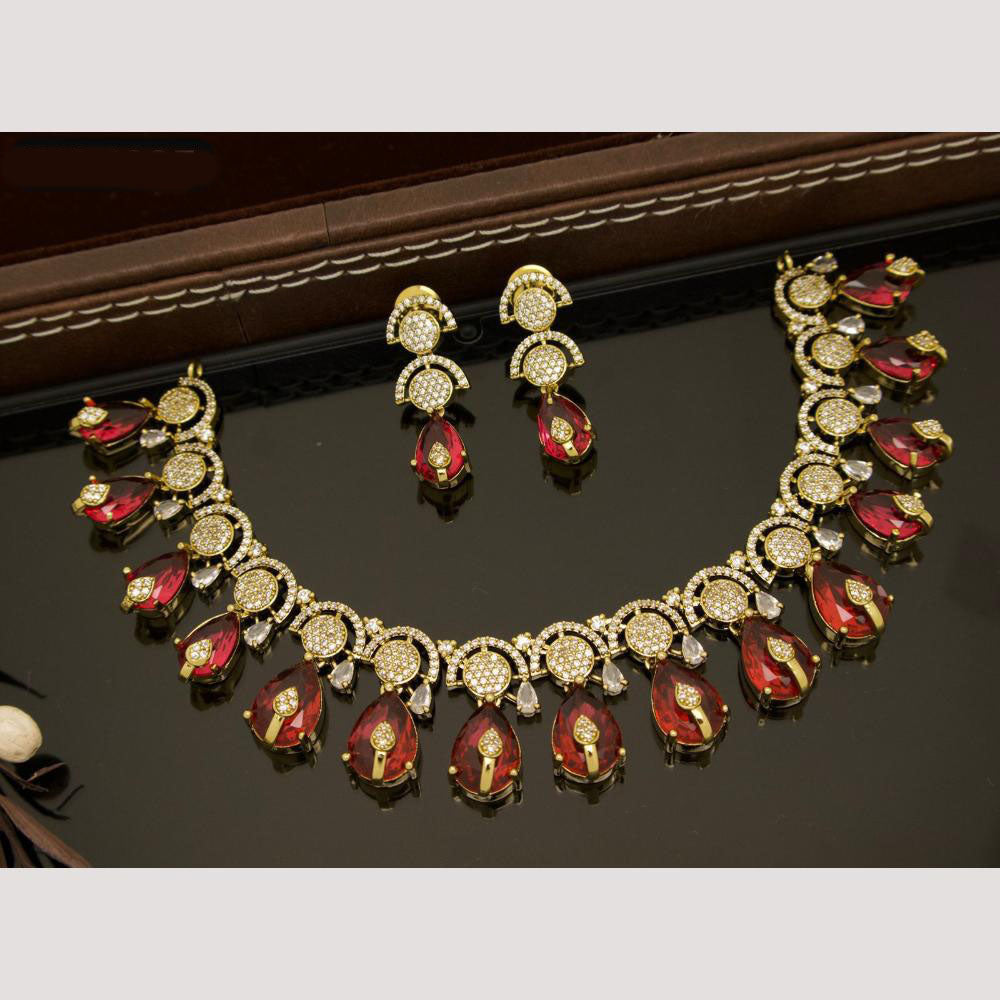 India Art Antique Gold Plated AD And Pota Stone Necklace Set