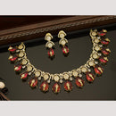 India Art Antique Gold Plated AD And Pota Stone Necklace Set