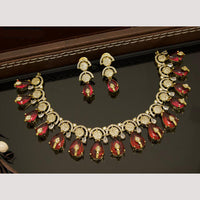 India Art Antique Gold Plated AD And Pota Stone Necklace Set