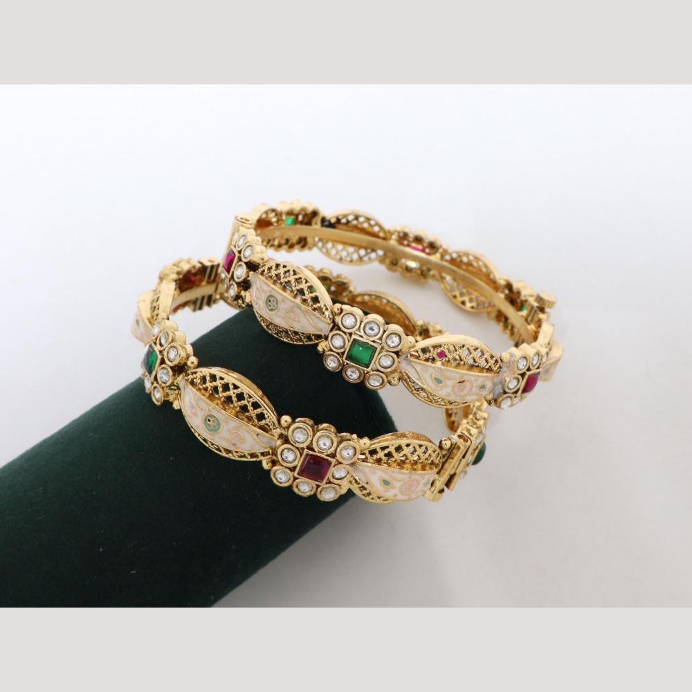 India Art Designer Kundan Stone Openable Kada Bangles with Colorful Meenakari Detailing Perfect for Weddings & Festivals
