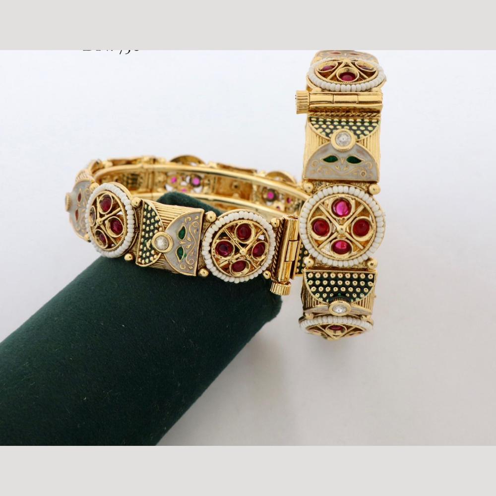 India Art Designer Kundan Stone Openable Kada Bangles with Meenakari Detailing Perfect for Weddings & Festivals