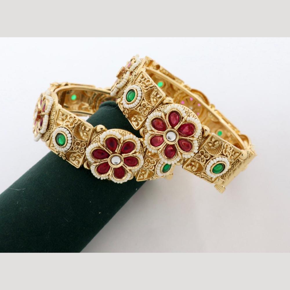 India Art Classic KundanAnd Pota Stone Openable Bangles Jewelry for Sarees & Lehengas