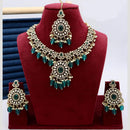 India Art Designer Kundan Necklace Set with Matching Earrings and Maangtikka for Ethnic Outfits