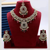 India Art Designer Kundan Necklace Set with Matching Earrings and Maangtikka for Ethnic Outfits