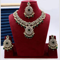 India Art Designer Kundan Necklace Set with Matching Earrings and Maangtikka for Ethnic Outfits