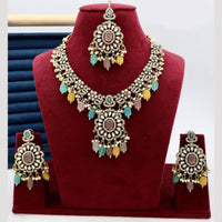 India Art Designer Kundan Necklace Set with Matching Earrings and Maangtikka for Ethnic Outfits