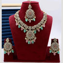 India Art Designer Kundan Necklace Set with Matching Earrings and Maangtikka for Ethnic Outfits