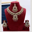 India Art Designer Kundan Necklace Set with Matching Earrings and Maangtikka for Ethnic Outfits