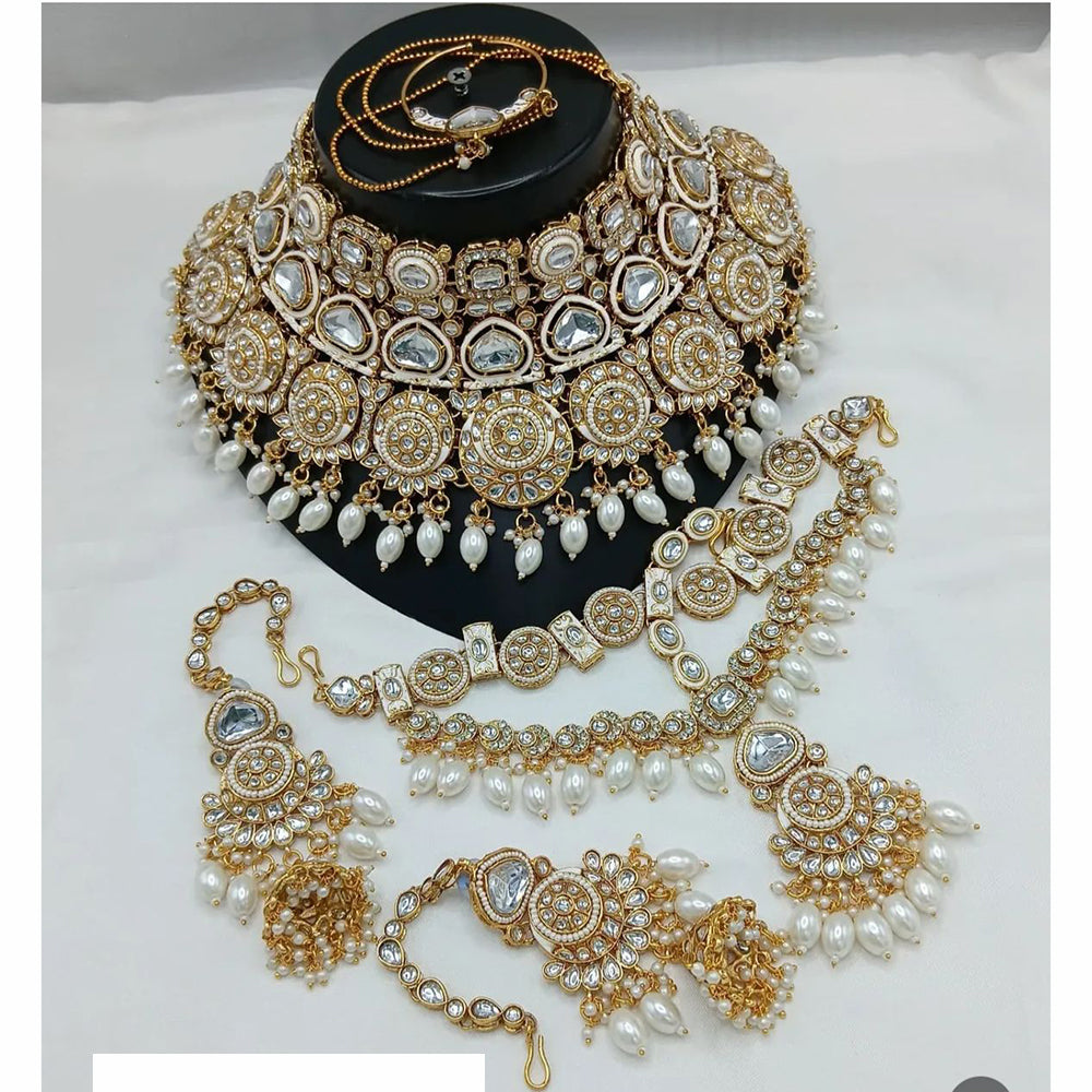 India Art Timeless Kundan Stone And Pearl Semi Bridal Necklace set