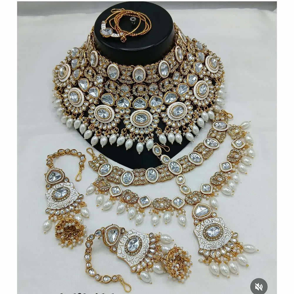 India Art Timeless Kundan Stone And Pearl Semi Bridal Necklace set