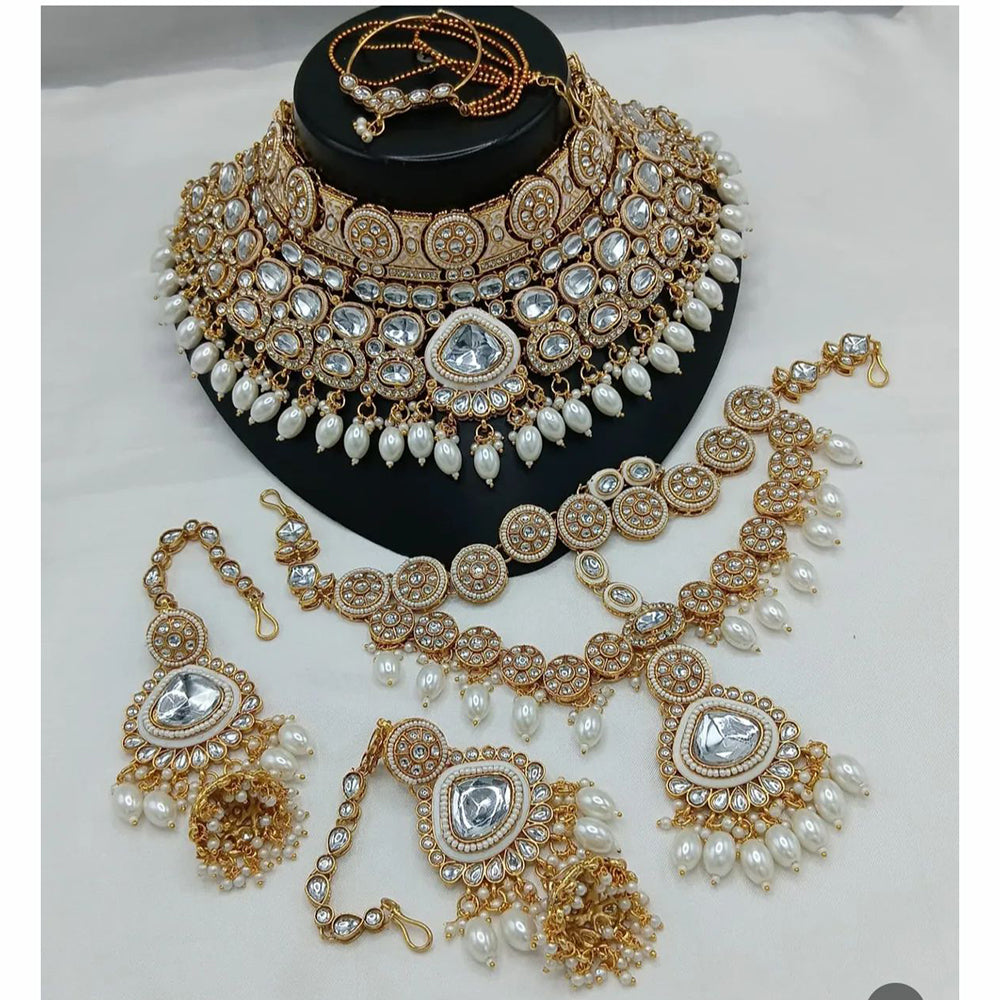 India Art Timeless Kundan Stone And Pearl Semi Bridal Necklace set
