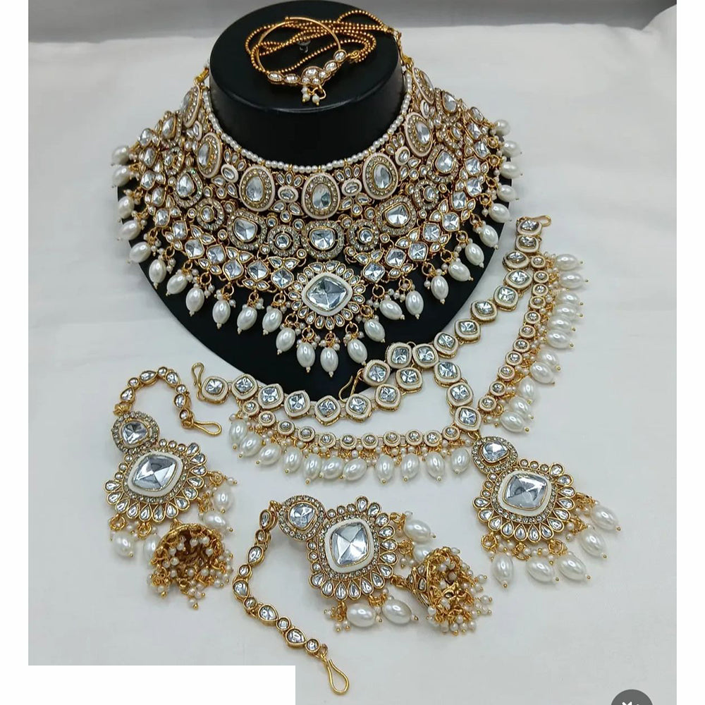 India Art Timeless Kundan Stone And Pearl Semi Bridal Necklace set