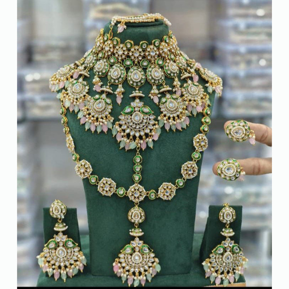India Art Royal Kundan Stone And Pearl Meenakari Semi Bridal Necklace set