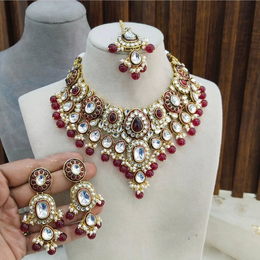 India Art Sparkling Luxe Pota Kundan And Pearl Necklace Set
