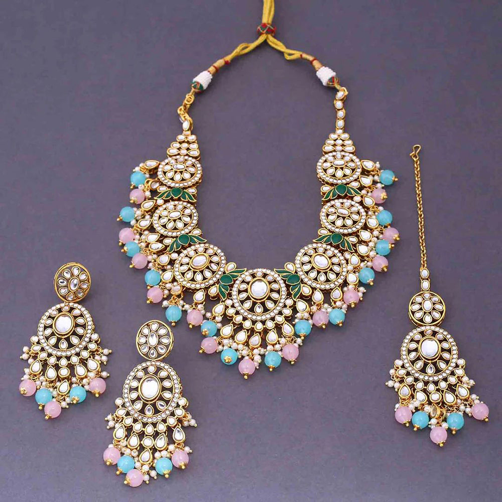 India Art Sparkling Luxe Pota Kundan And Pearl Necklace Set