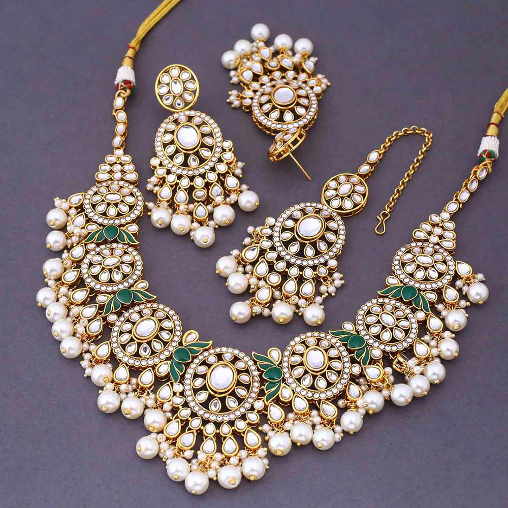India Art Sparkling Luxe Pota Kundan And Pearl Necklace Set