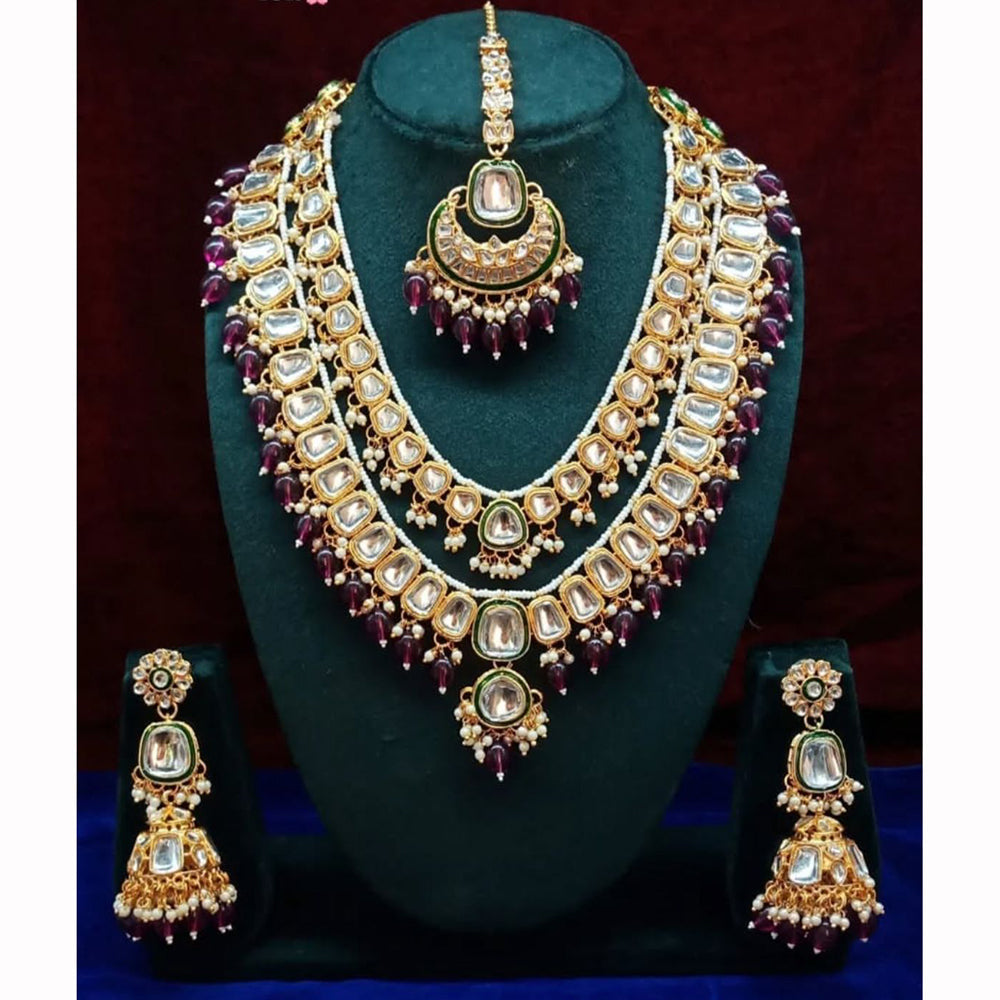 India Art Ethnic Kundan Stone Beaded And Pearl Necklace Set