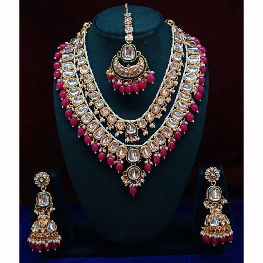 India Art Ethnic Kundan Stone Beaded And Pearl Necklace Set