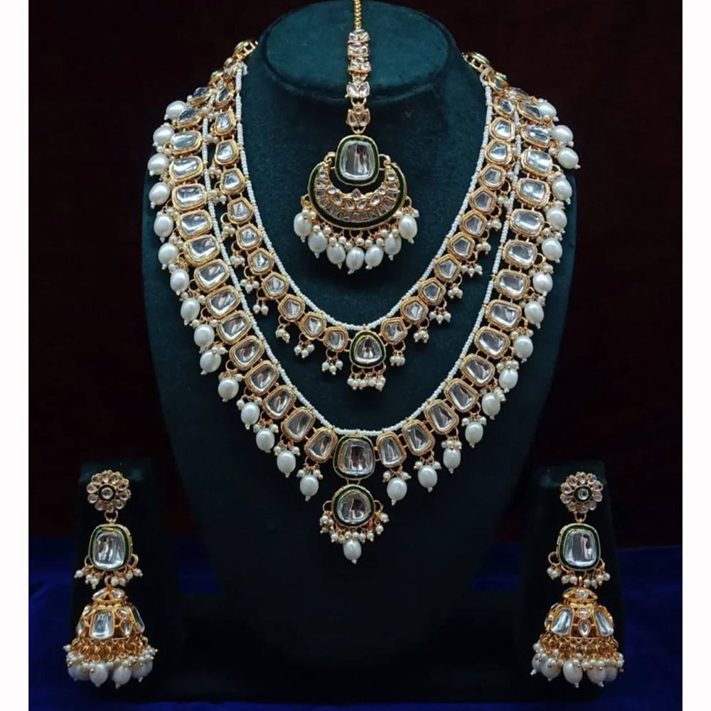 India Art Ethnic Kundan Stone Beaded And Pearl Necklace Set