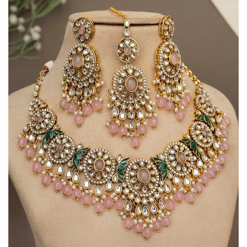 India Art Ethnic Kundan Stone Beaded And Pearl Necklace Set