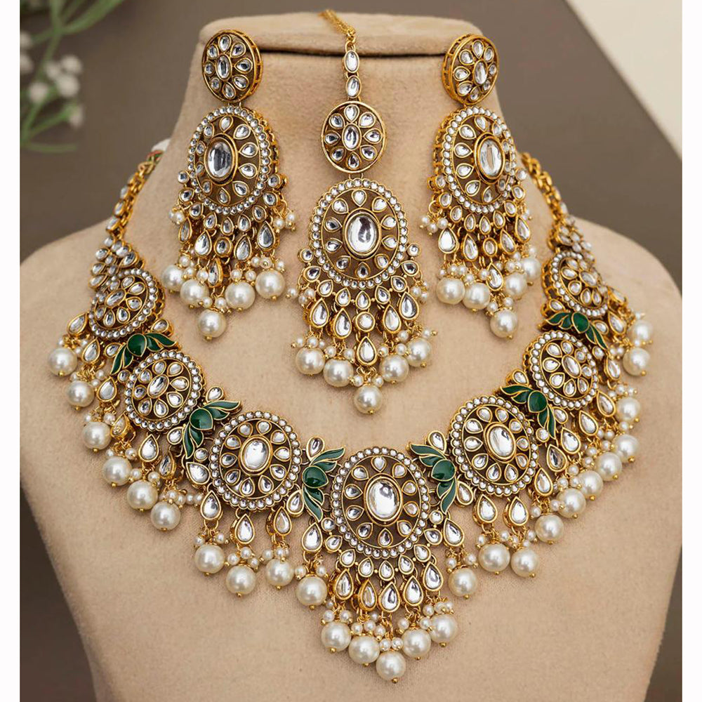 India Art Ethnic Kundan Stone Beaded And Pearl Necklace Set