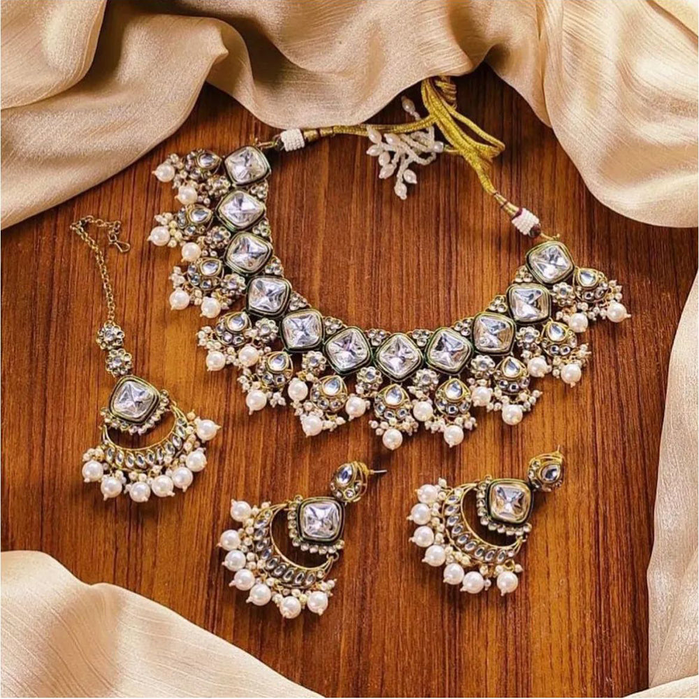 India Art Ethnic Kundan Stone Beaded And Pearl Necklace Set