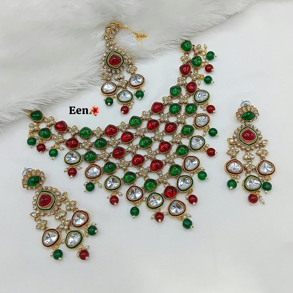 India Art Ethnic Kundan Stone Beaded And Pearl Meenakari Necklace Set