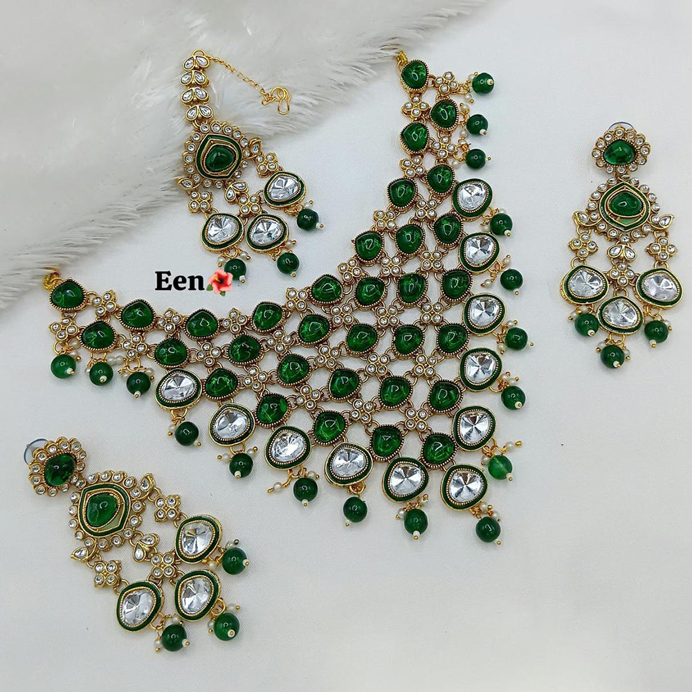 India Art Ethnic Kundan Stone Beaded And Pearl Meenakari Necklace Set
