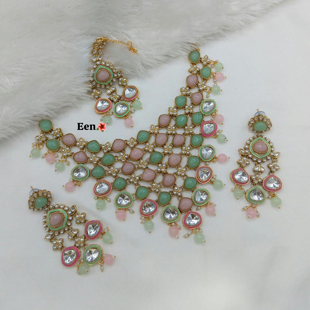 India Art Ethnic Kundan Stone Beaded And Pearl Meenakari Necklace Set