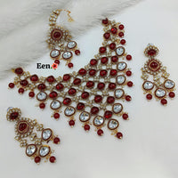 India Art Ethnic Kundan Stone Beaded And Pearl Meenakari Necklace Set