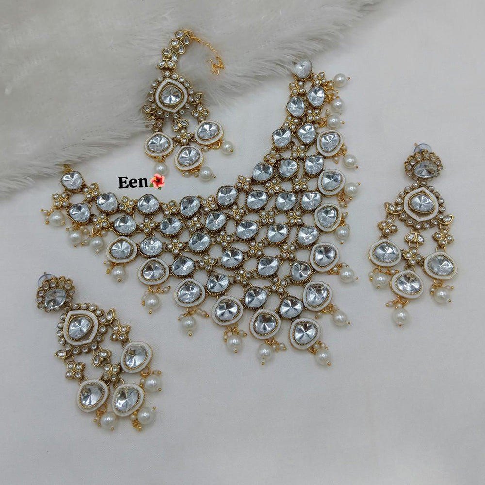 India Art Ethnic Kundan Stone Beaded And Pearl Meenakari Necklace Set