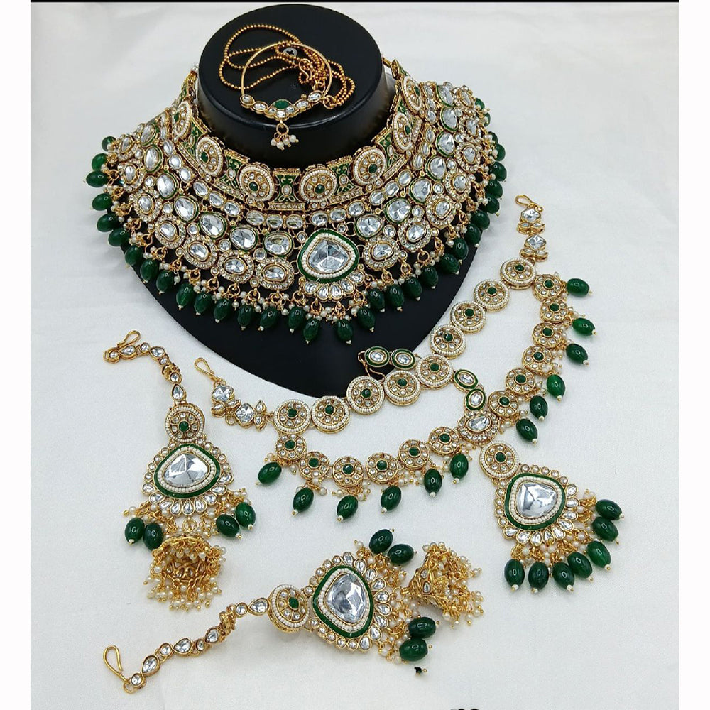 India Art Royal Kundan Stone And Pearl Meenakari Semi Bridal Necklace set