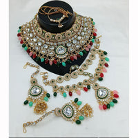 India Art Royal Kundan Stone And Pearl Meenakari Semi Bridal Necklace set