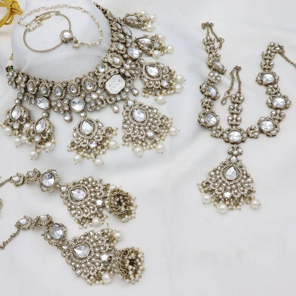 India Art Royal Kundan Stone And Pearl Semi Bridal Necklace set