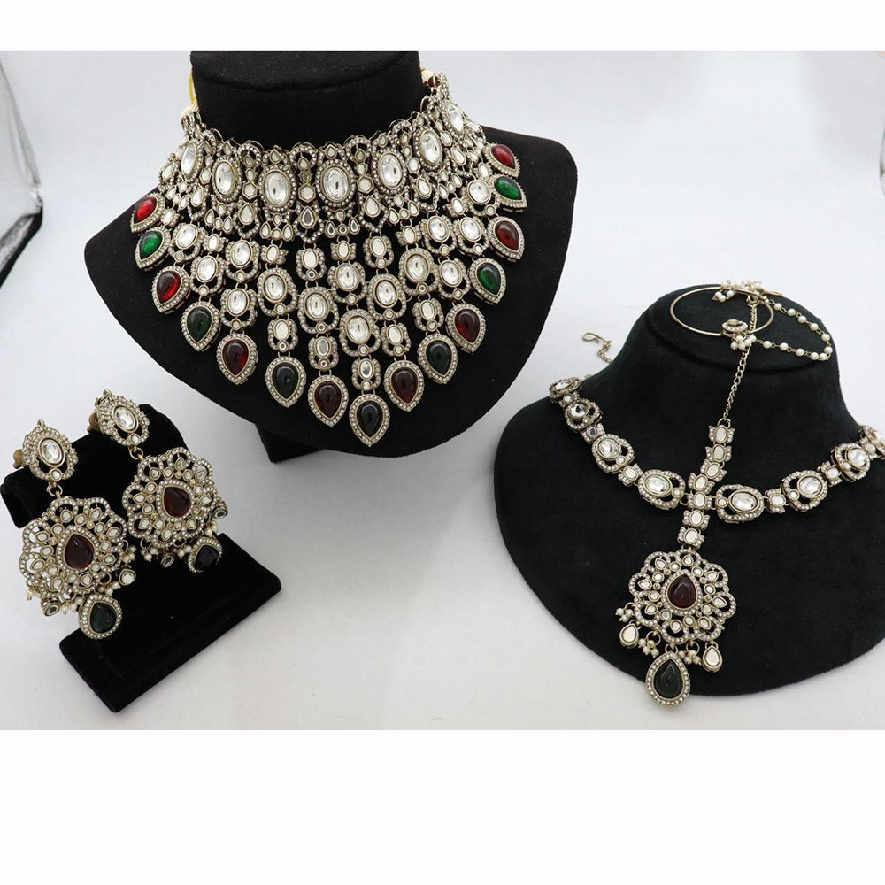 India Art Royal Kundan Stone And Pearl Semi Bridal Necklace set