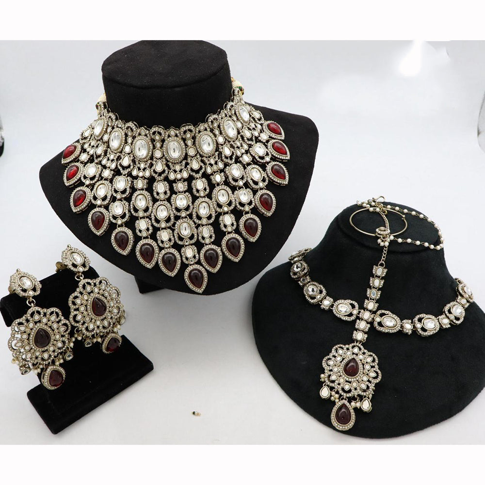 India Art Royal Kundan Stone And Pearl Semi Bridal Necklace set
