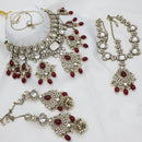 India Art Royal  Pearl Kundan Stone Pearl And Beads Semi Bridal Necklace Set