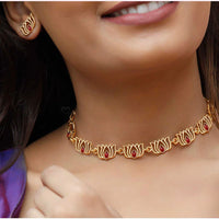 India Art Regal Lotus-Inspired Pota Stone Necklace Set