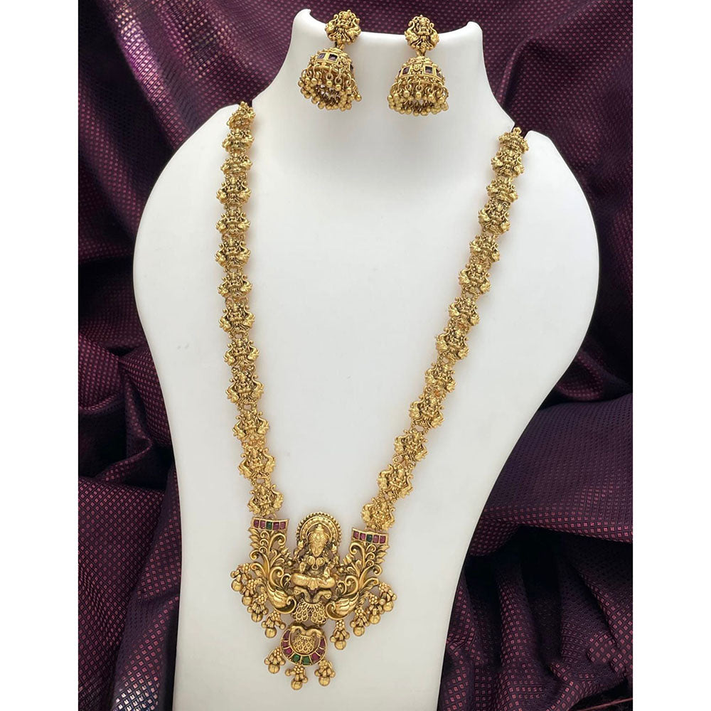 India Art Heritage Pota Stone And Pearl South Indian Temple Long Necklace Set