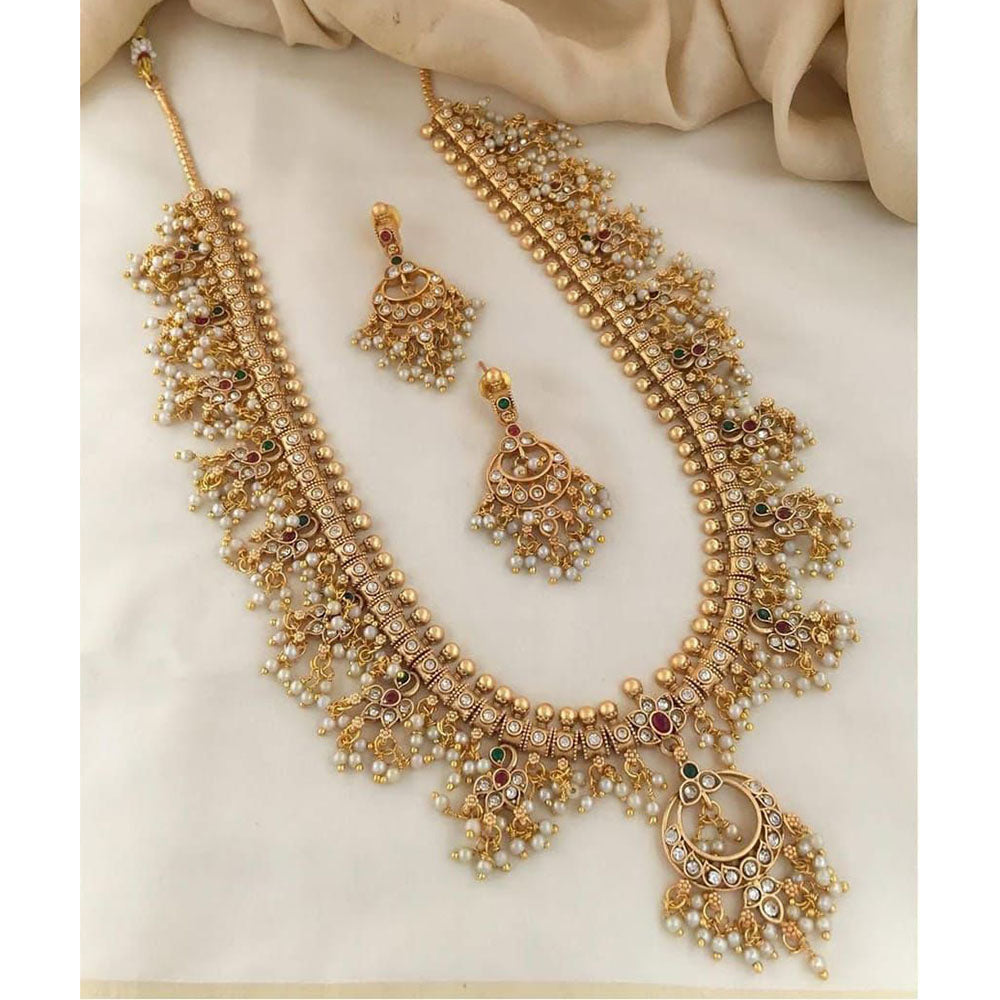 India Art Heritage Pota Stone And Pearl Long Necklace Set