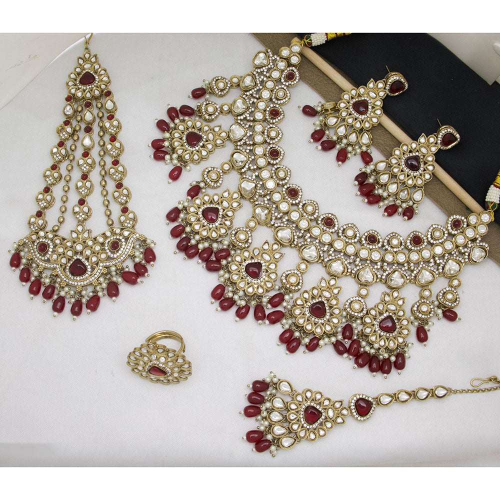 India Art Heritage Glow Pota Stone Pearl And Beaded Necklace Set