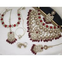 India Art Shahi Pota Stone Pearl And Beads Semi-Bridal Necklace Set