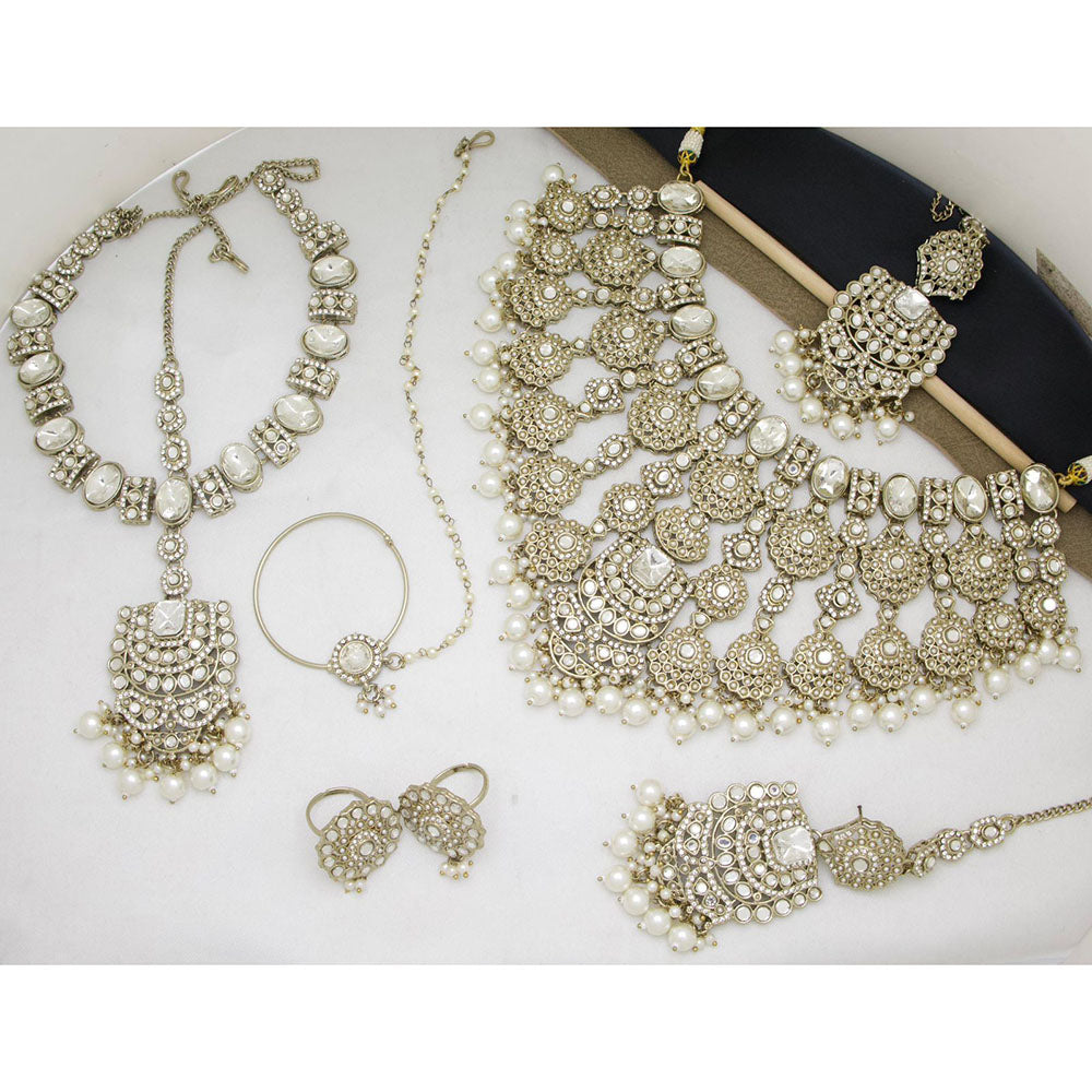 India Art Shahi Pota Stone Pearl And Beads Semi-Bridal Necklace Set