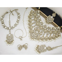 India Art Shahi Pota Stone Pearl And Beads Semi-Bridal Necklace Set