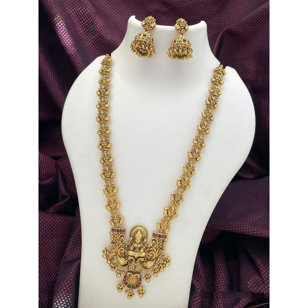 India Art Classic Temple Grace Pota Stone And Pearl Long Necklace Set