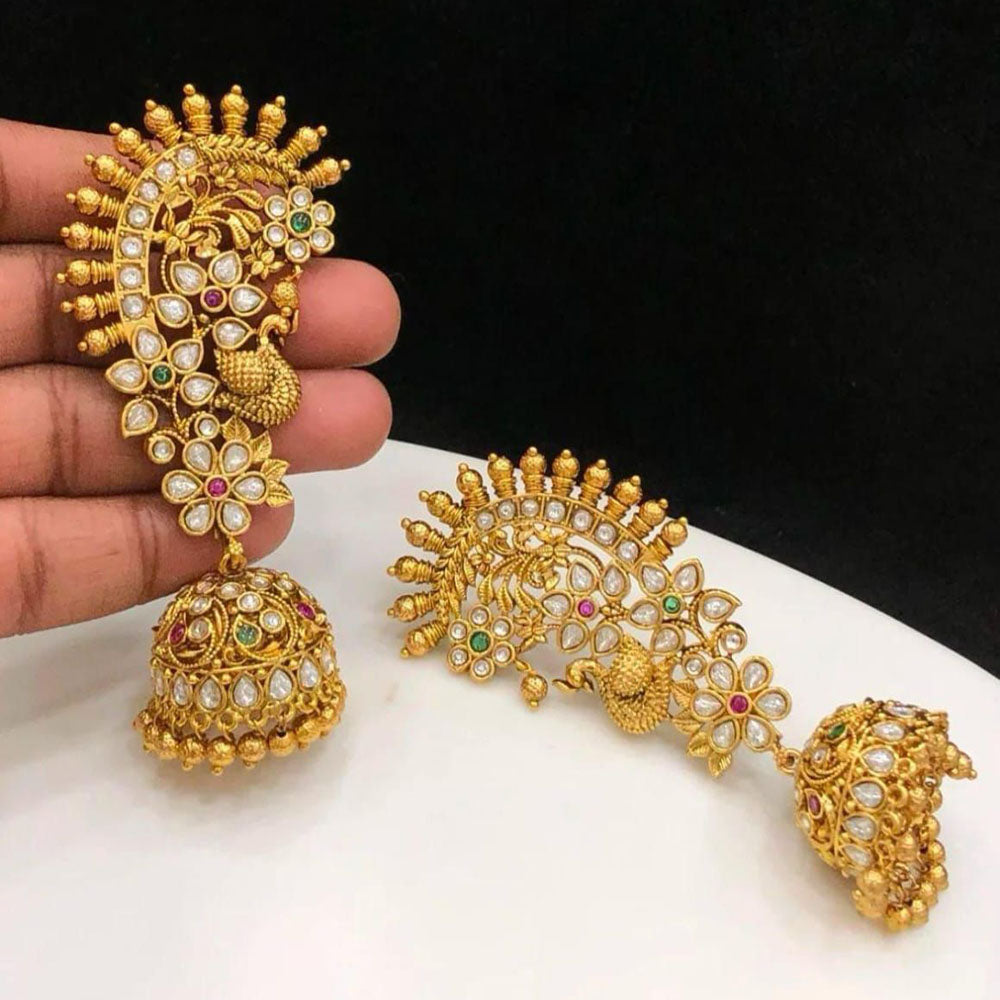 India Art Royal Pota Stone Pearl Jhumki Earrings