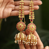 India Art Royal Pota Stone Pearl Jhumki Earrings